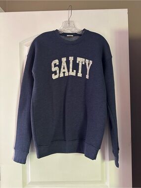 Navy "SALTY" Crewneck Sweater - womens Casual Pullover